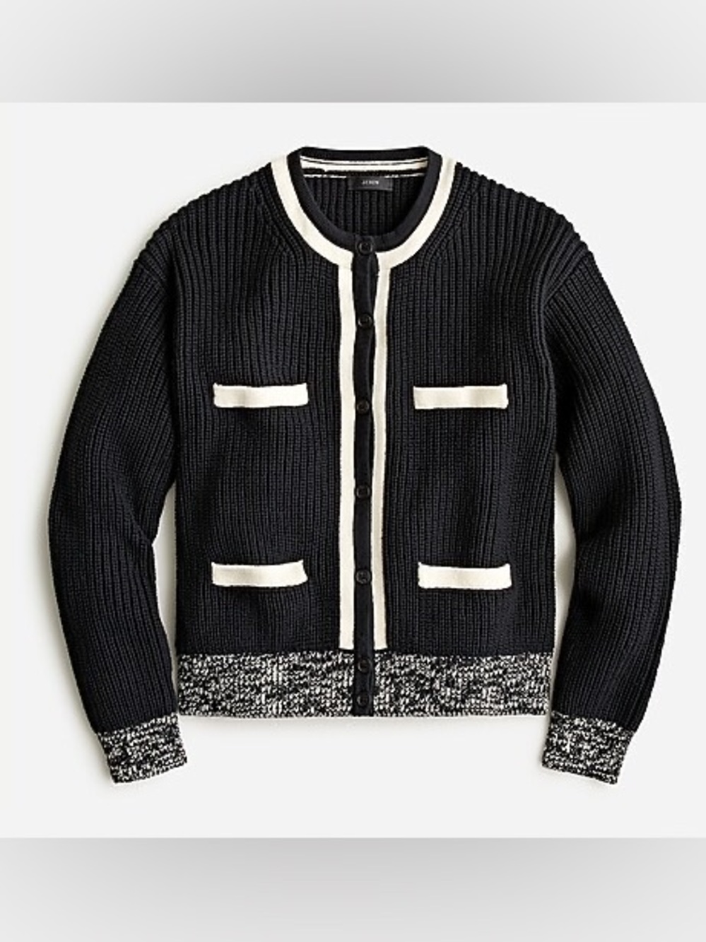J. Crew Black Front-Pocket Cotton Cardigan Sweater